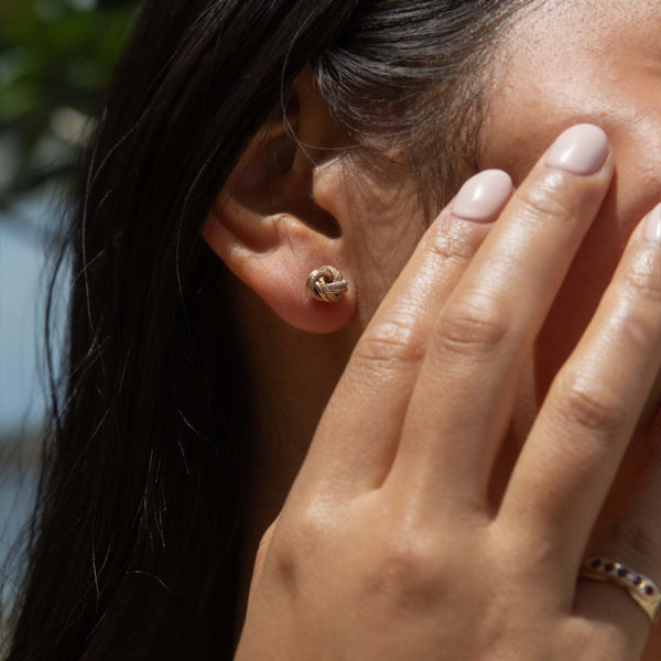 Victoria Three Tone Knot Studs 9ct Tri Colour Gold Earrings Imperial Jewellery 