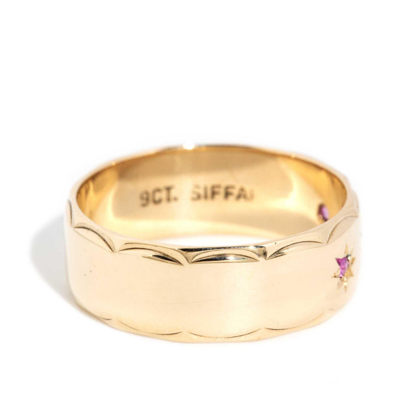 Afra 1970s Star Set Pink Sapphire Band 9ct Gold