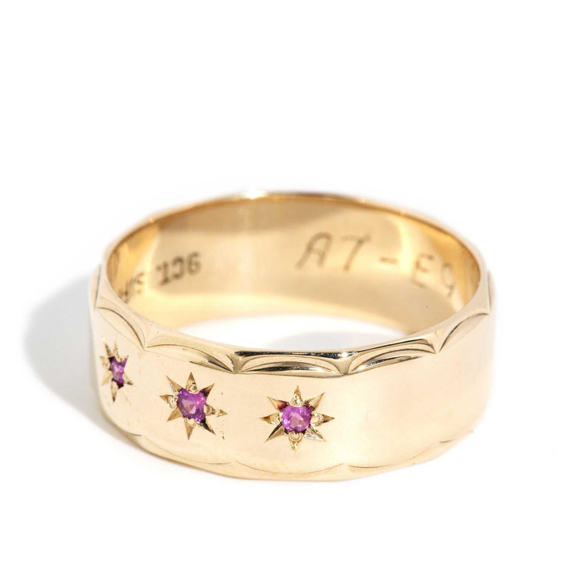 Afra 1970s Star Set Pink Sapphire Band 9ct Gold