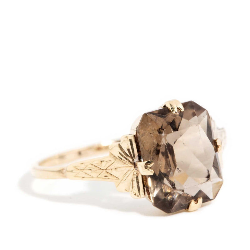 Myra 1960s Cushion Cut Smoky Quartz Ring 9ct Gold