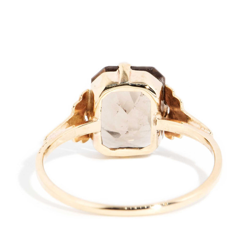 Myra 1960s Cushion Cut Smoky Quartz Ring 9ct Gold