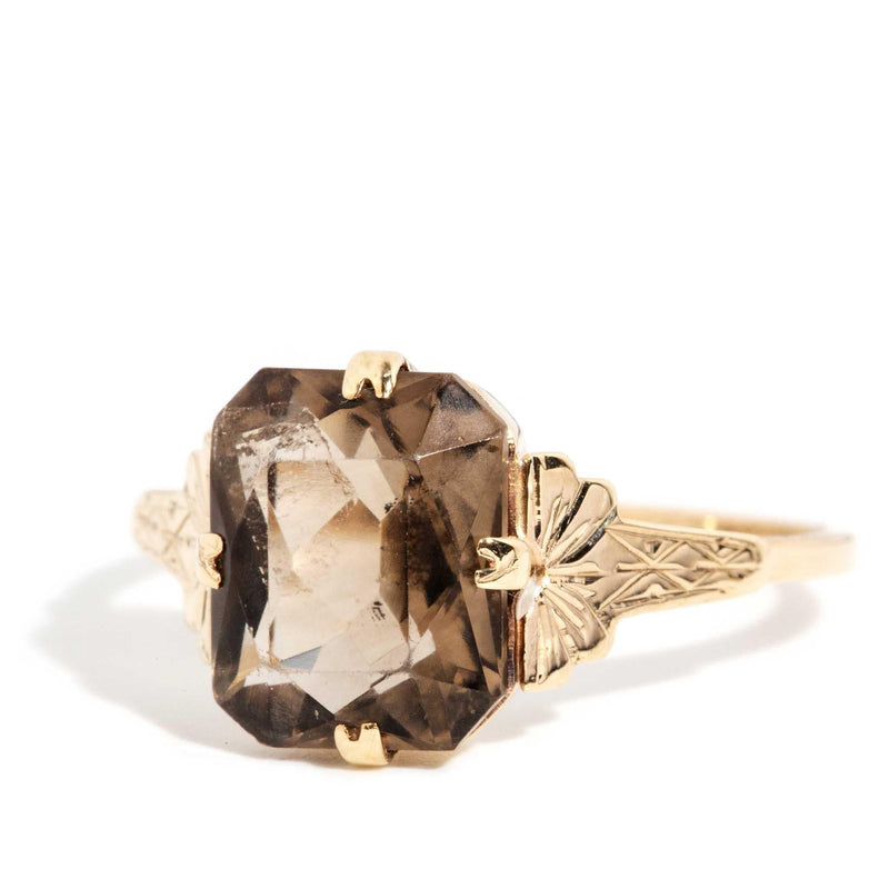 Myra 1960s Cushion Cut Smoky Quartz Ring 9ct Gold