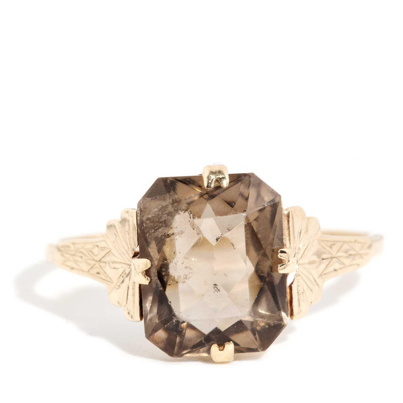 Myra 1960s Cushion Cut Smoky Quartz Ring 9ct Gold