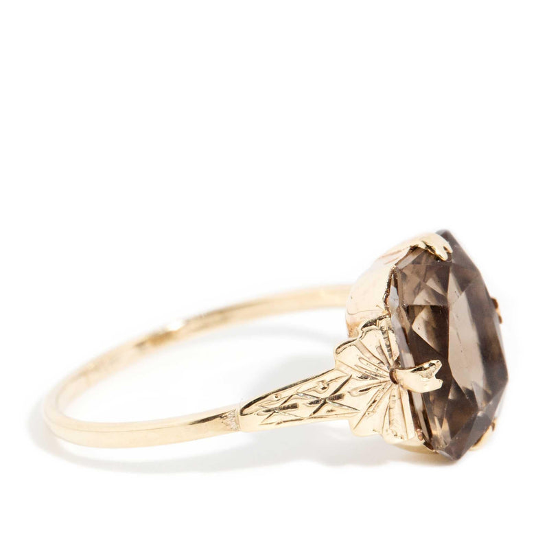 Myra 1960s Cushion Cut Smoky Quartz Ring 9ct Gold