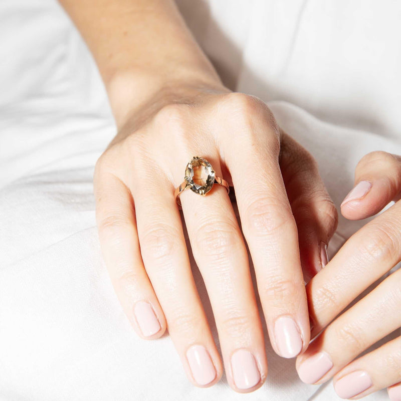 Zahra 1960s Light Smoky Quartz Ring 18ct Rose Gold