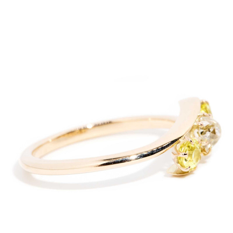 Marcie 1960s Old Mine Cut Diamond Sapphire Ring 14ct Gold