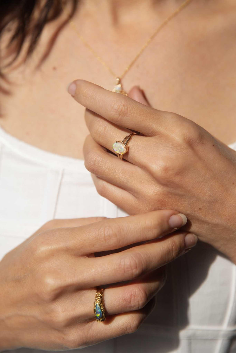 Lexi 1970s 1.01ct Solid Crystal Opal Ring 14ct Gold