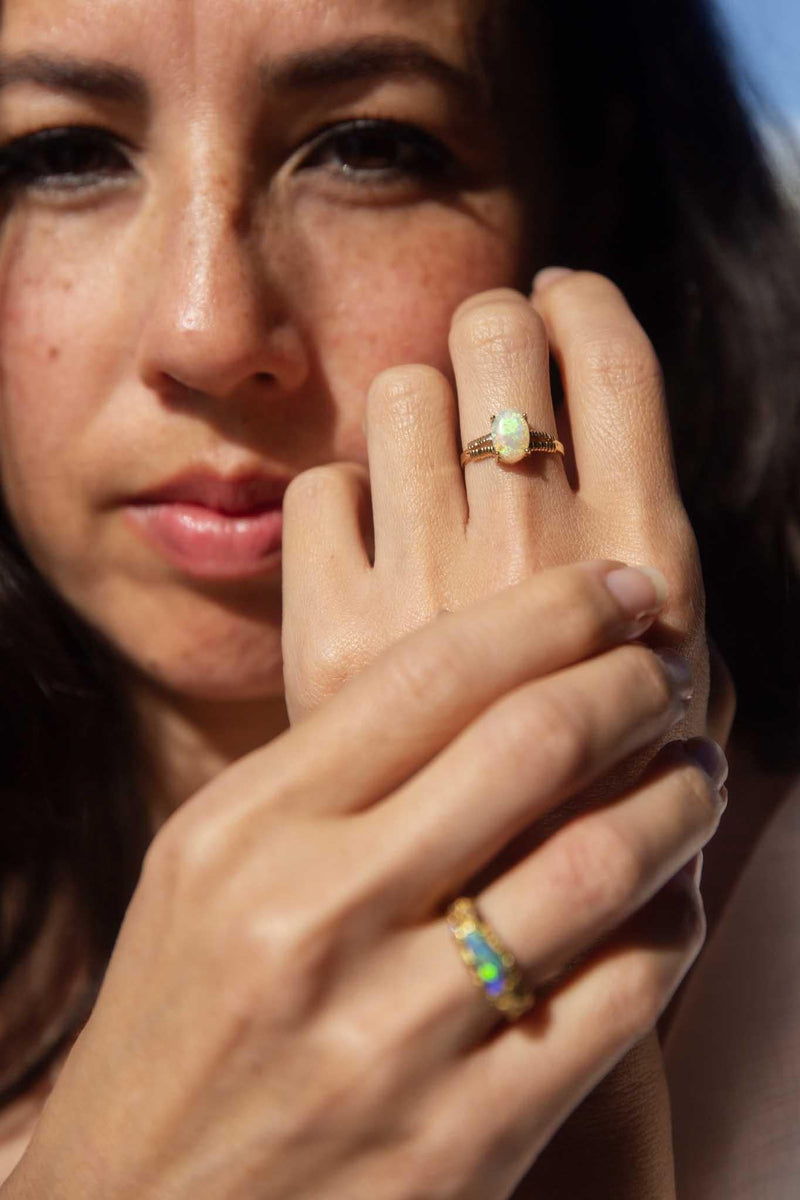 Lexi 1970s 1.01ct Solid Crystal Opal Ring 14ct Gold