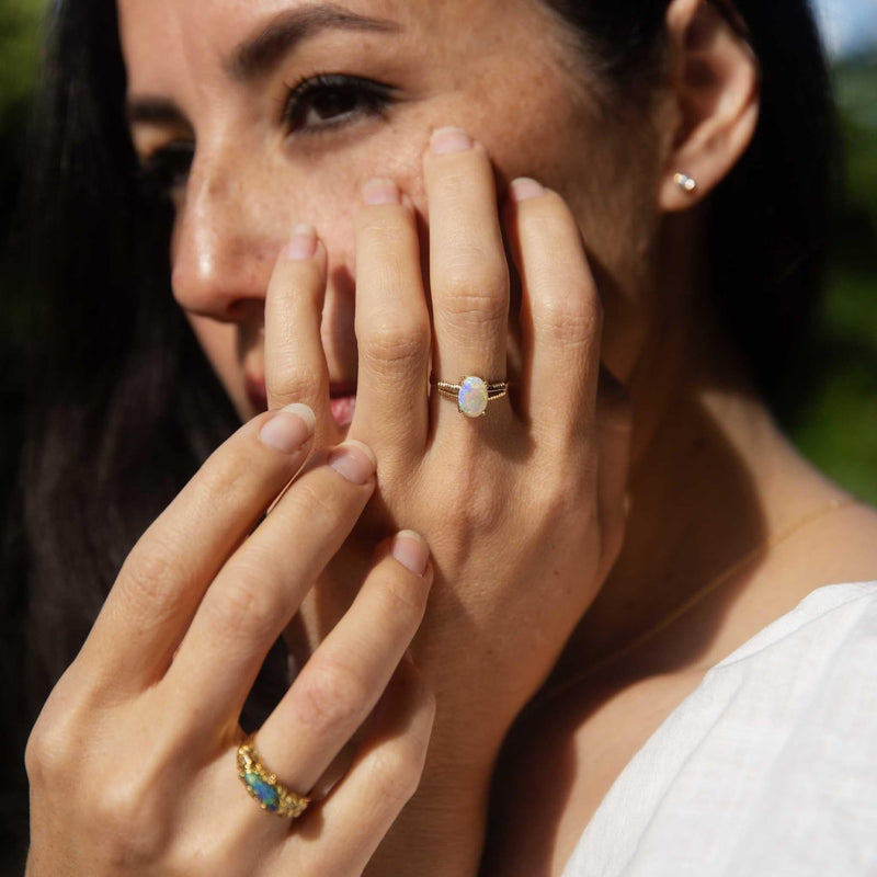 Lexi 1970s 1.01ct Solid Crystal Opal Ring 14ct Gold