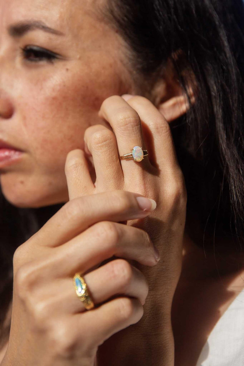 Lexi 1970s 1.01ct Solid Crystal Opal Ring 14ct Gold