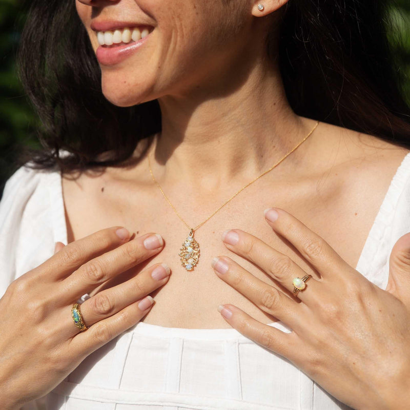 Lexi 1970s 1.01ct Solid Crystal Opal Ring 14ct Gold