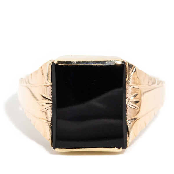 Demeter 1970s Black Onyx Ring 9ct Yellow Gold