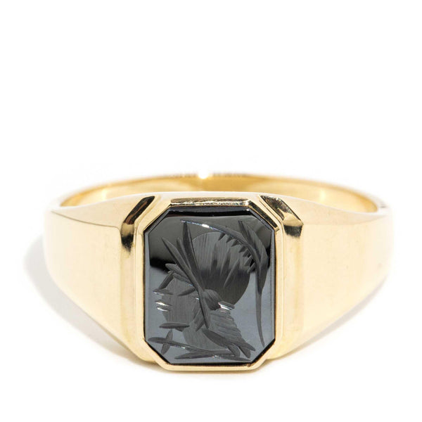 Marlowe 1970s Hematite Ring 9ct Gold