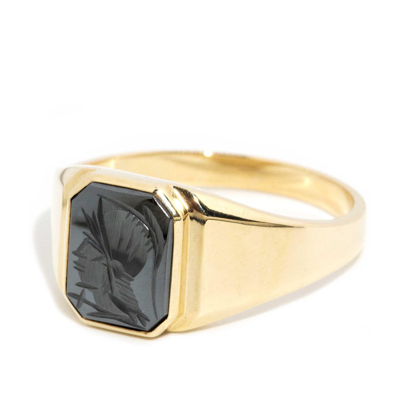 Marlowe 1970s Hematite Ring 9ct Gold