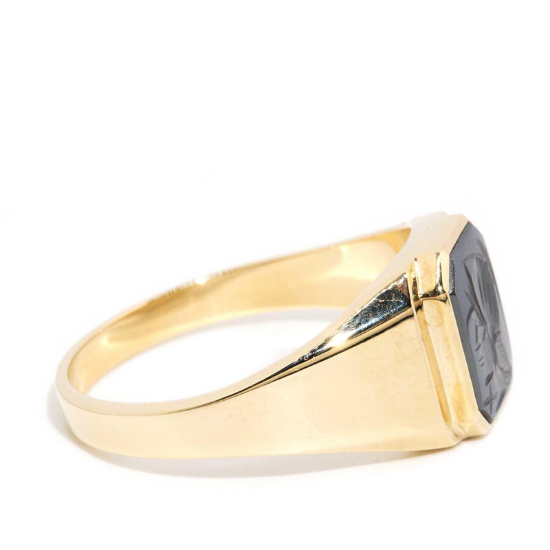 Marlowe 1970s Hematite Ring 9ct Gold