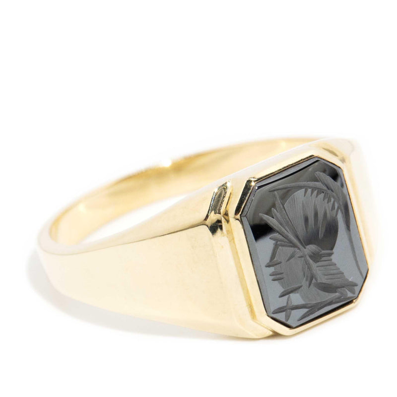 Marlowe 1970s Hematite Ring 9ct Gold