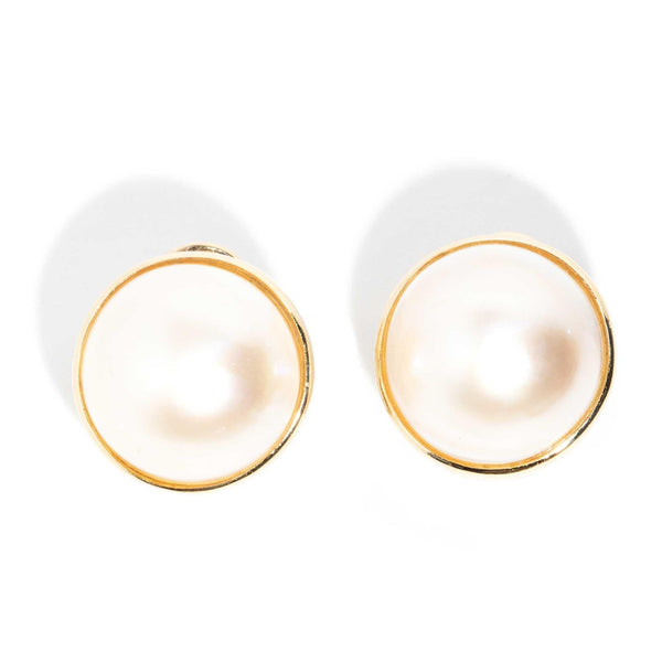 Sunnie 1970s Mabe Pearl Earrings 9ct Gold