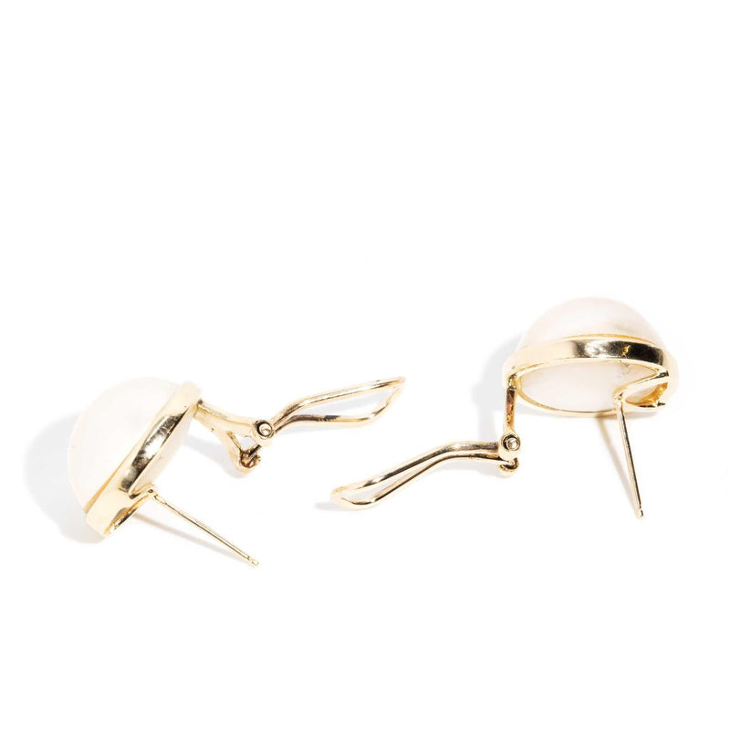 Sunnie 1970s Mabe Pearl Earrings 9ct Gold