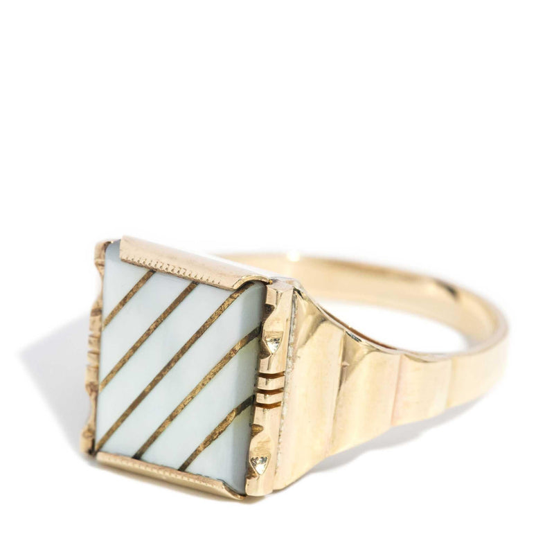 Jake 1970s Mother of Pearl Signet Ring 9ct Gold