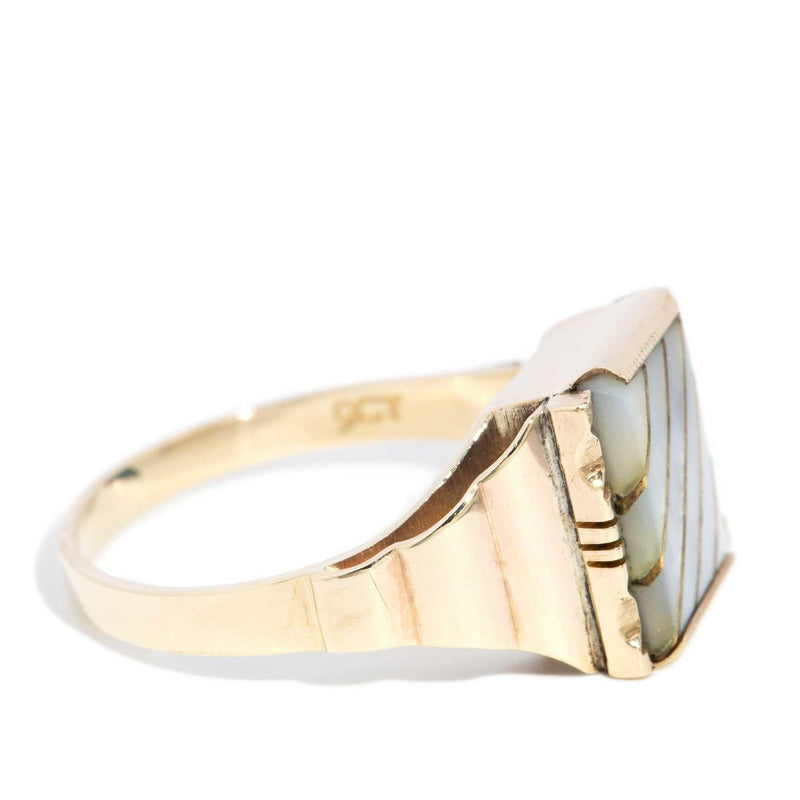 Jake 1970s Mother of Pearl Signet Ring 9ct Gold
