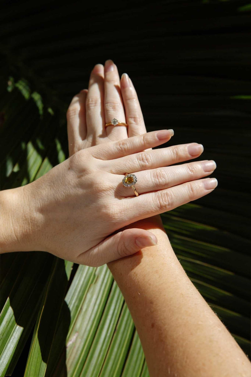 Sally 1970s Yellow Sapphire & Diamond Halo Ring 18ct Gold