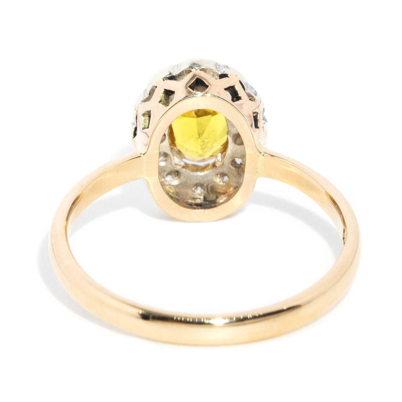 Sally 1970s Yellow Sapphire & Diamond Halo Ring 18ct Gold