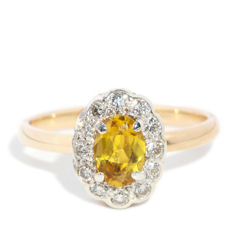 Sally 1970s Yellow Sapphire & Diamond Halo Ring 18ct Gold