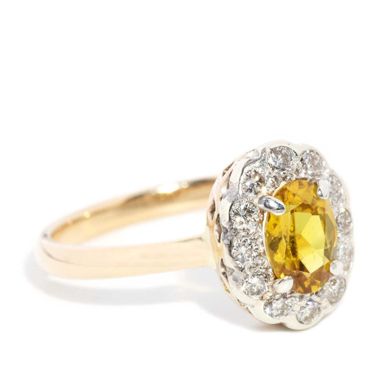 Sally 1970s Yellow Sapphire & Diamond Halo Ring 18ct Gold