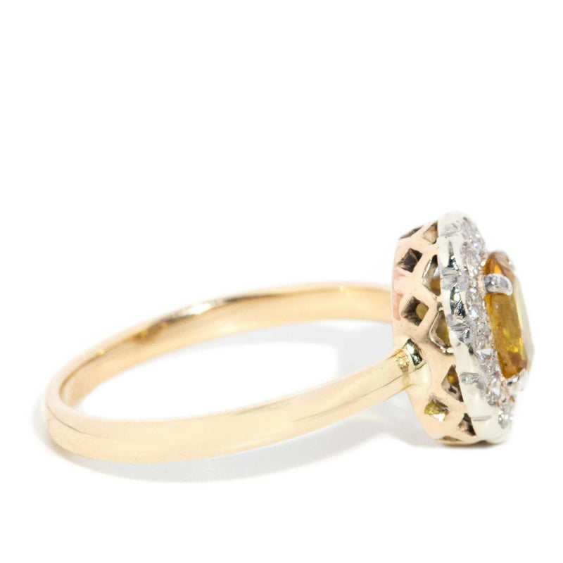 Sally 1970s Yellow Sapphire & Diamond Halo Ring 18ct Gold