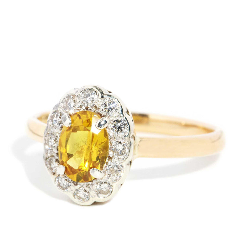 Sally 1970s Yellow Sapphire & Diamond Halo Ring 18ct Gold