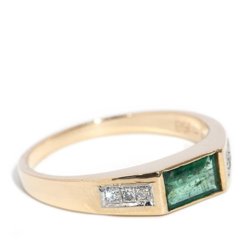 Vaani 1980s Emerald & Diamond Ring 14ct Gold