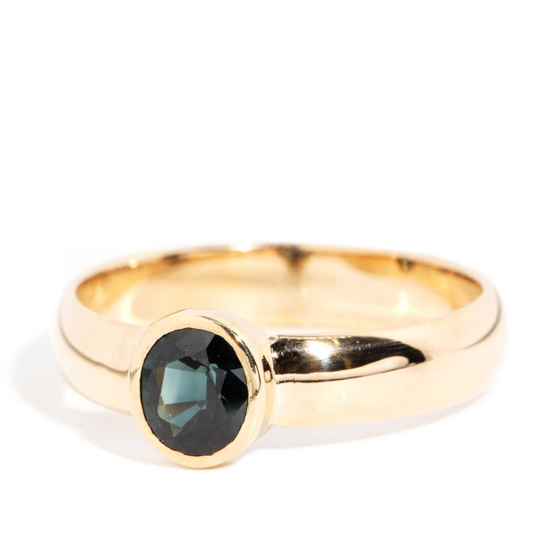 Faye 1980s Teal Sapphire Solitaire Ring 18ct Gold