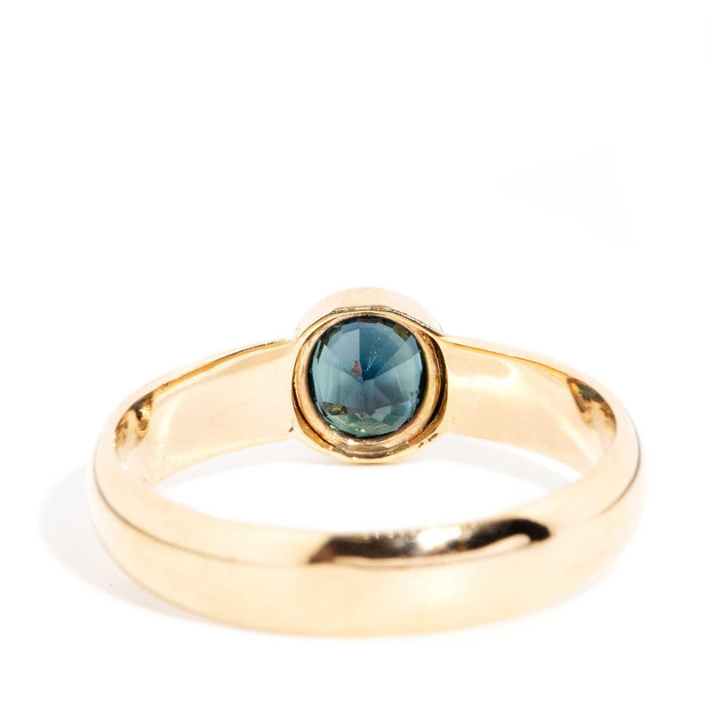 Faye 1980s Teal Sapphire Solitaire Ring 18ct Gold