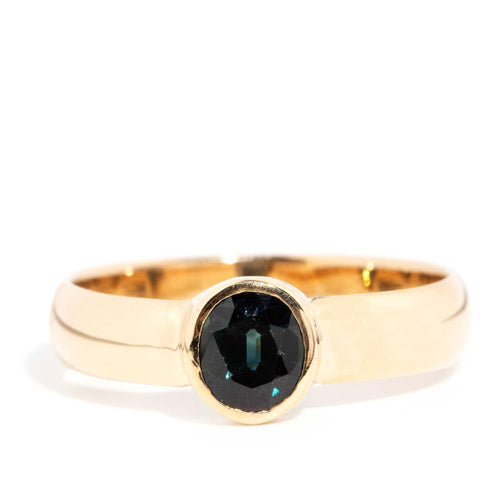 Faye Rubover Teal Sapphire Solitaire Ring 18K Yellow Gold