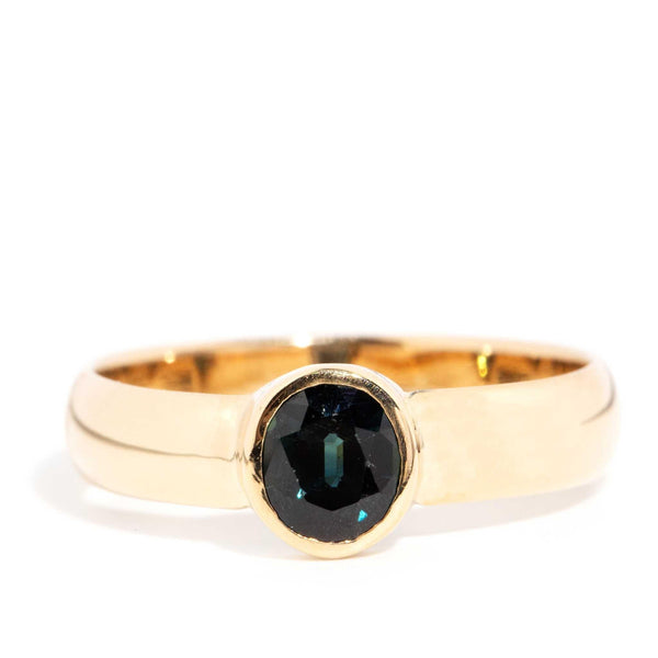 Faye 1980s Teal Sapphire Solitaire Ring 18ct Gold
