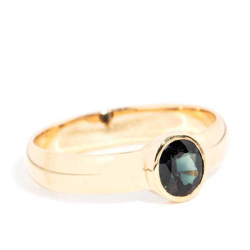 Faye 1980s Teal Sapphire Solitaire Ring 18ct Gold