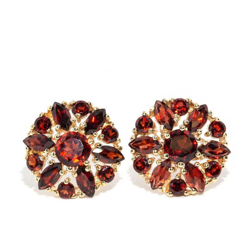 May 1990s Garnet Cluster Stud Earrings 9ct Gold