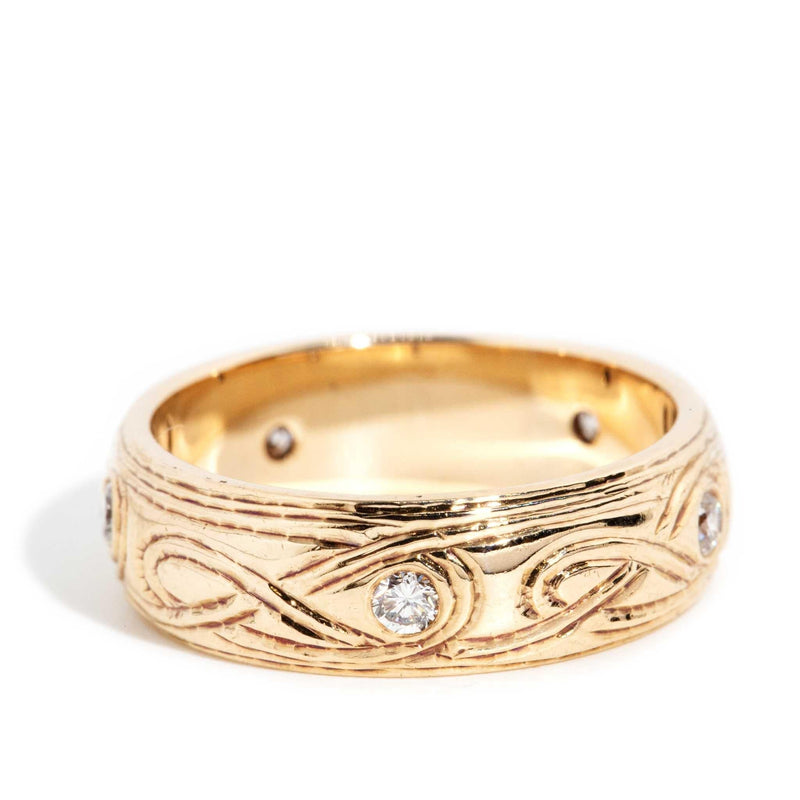 Rhoda 1990s Patterned Diamond Band 9ct Gold