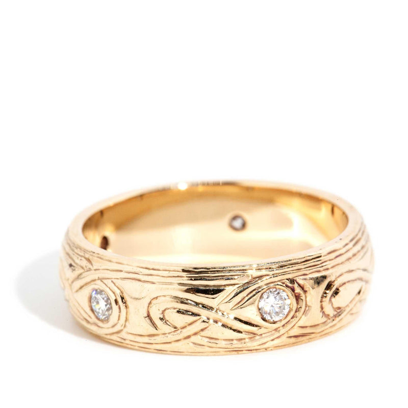 Rhoda 1990s Patterned Diamond Band 9ct Gold