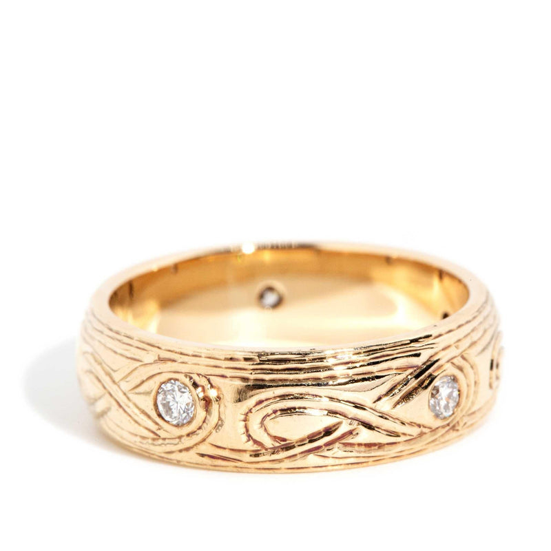 Rhoda 1990s Patterned Diamond Band 9ct Gold