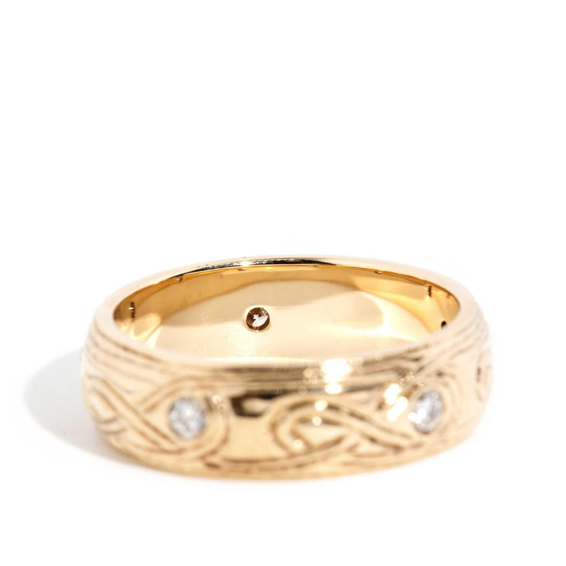 Rhoda 1990s Patterned Diamond Band 9ct Gold
