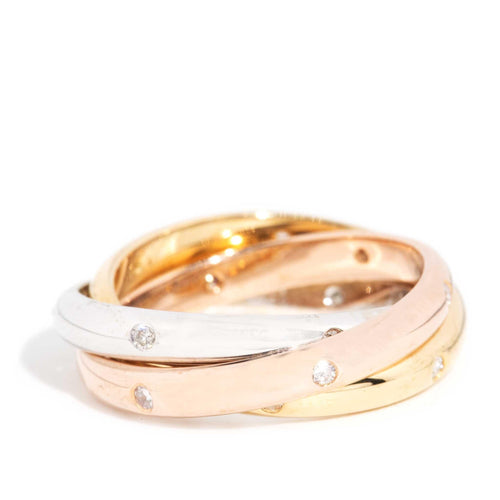 Nikolai Russian Three Tone Diamond Wedding Band 18K Gold