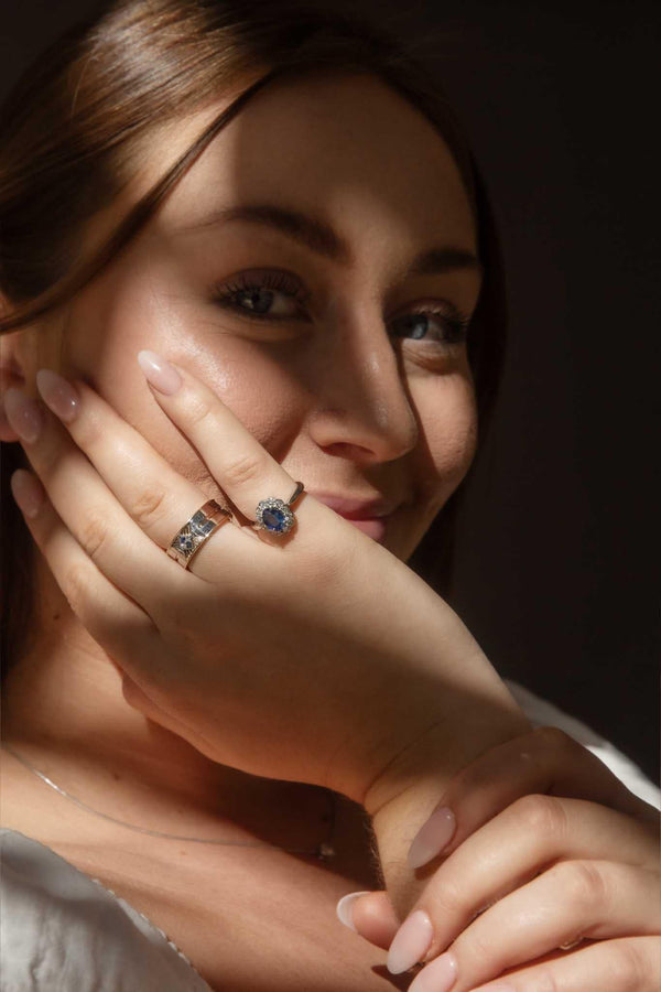 Delaney 1990s Sapphire & Diamond Halo Ring 18ct White Gold