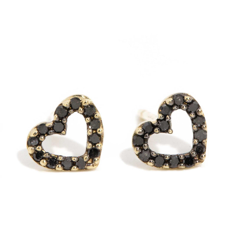 Maya Black Diamond Heart Studs 9ct Gold