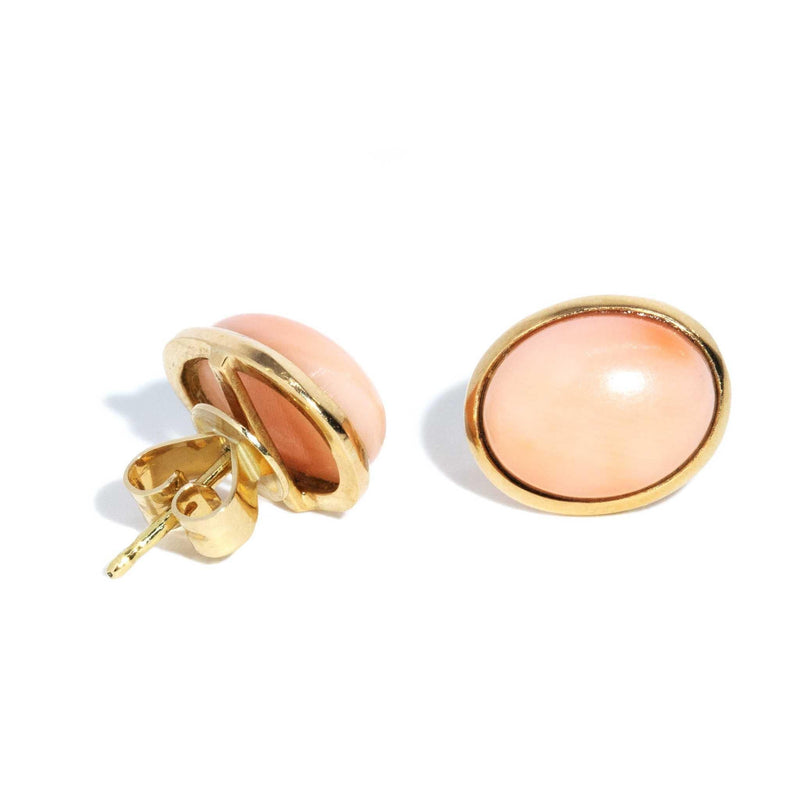 Winnie Pink Coral Cabochon Studs 9ct Gold