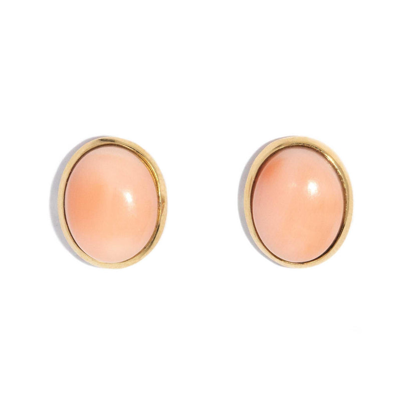 Winnie Pink Coral Cabochon Studs 9ct Gold