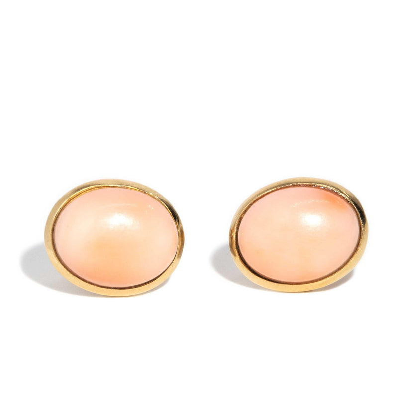 Winnie Pink Coral Cabochon Studs 9ct Gold