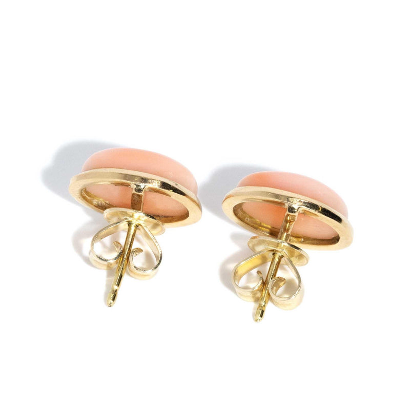 Winnie Pink Coral Cabochon Studs 9ct Gold
