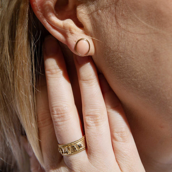 Winnie Pink Coral Cabochon Studs 9ct Gold