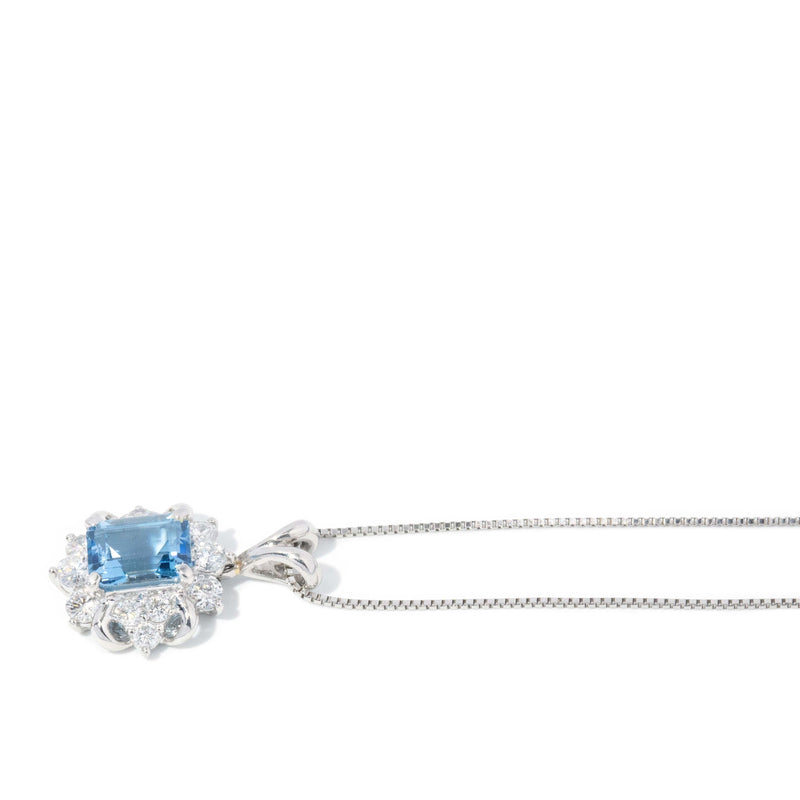 Contemporary Aquamarine & Diamond Platinum Cluster Pendant & Chain